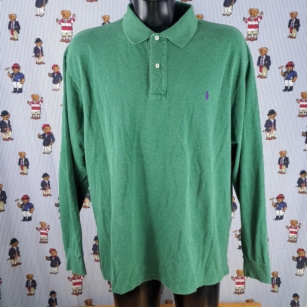 Vintage Y2K Polo Ralph Lauren 2X Big green w purple horseman casual preppy shirt